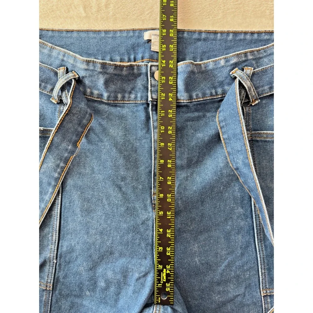 Forever 21 Womens Size 16 Denim Jogger Jeans‎ Blue High Rise Belted Tapered